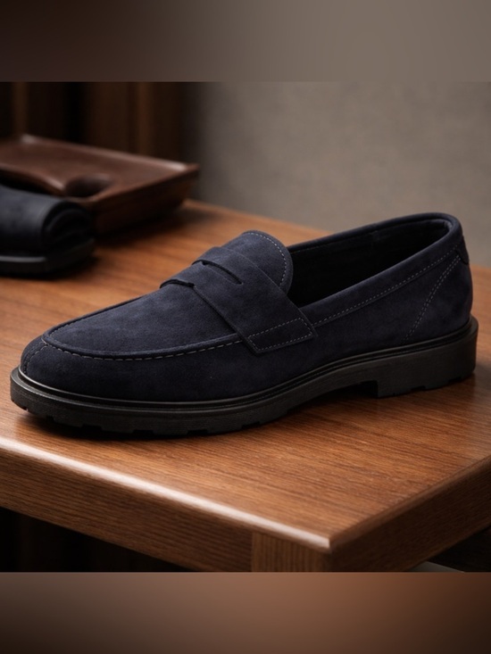 NIB Good American Men’s Navy Blue Lexington Loafer Suede & Leather Upper- Size 9 main image 6